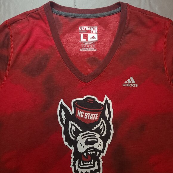 NC State Adidas Climalite V-Neck Tee – Size L | Red Tie-Dye Wolfpack Shirt - Picture 4 of 8